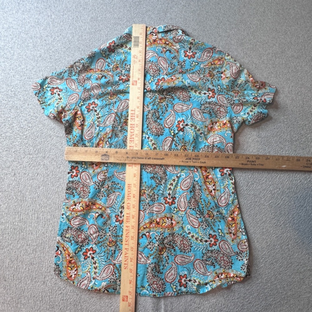 Ariat Shirt Womens Medium Blue Paisley Western Pearl Snap Short Sleeve Cotton - Picture 6 of 9